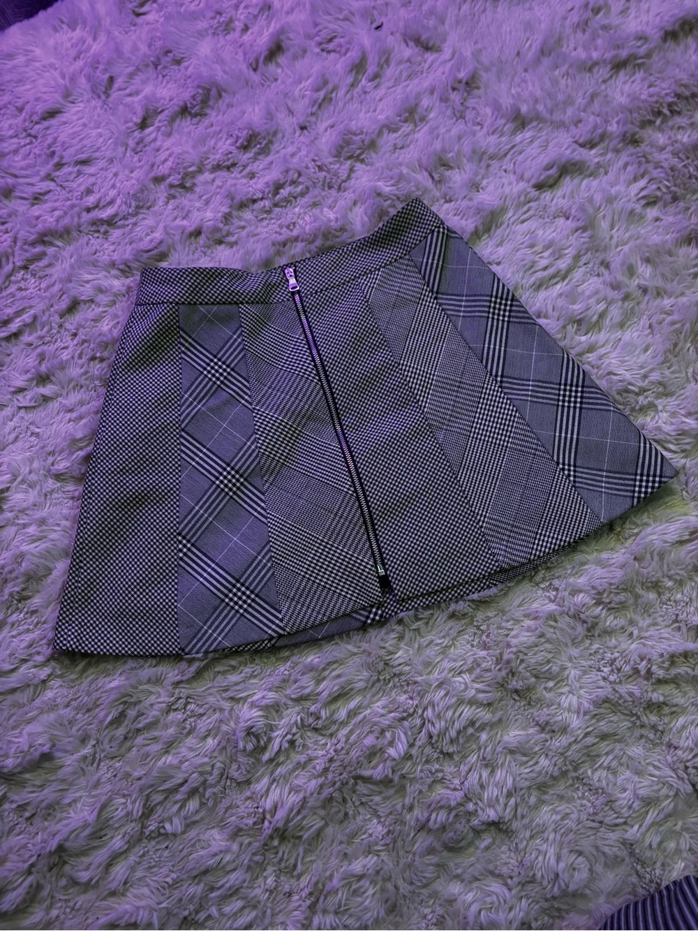 Plaid Panel Mini Skirt with Front Zip